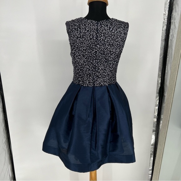 Monique‎ Lhuillier Embellished Fit and Flare Sparkle Navy Blue Tulle Cocktail 8 - Picture 4 of 15